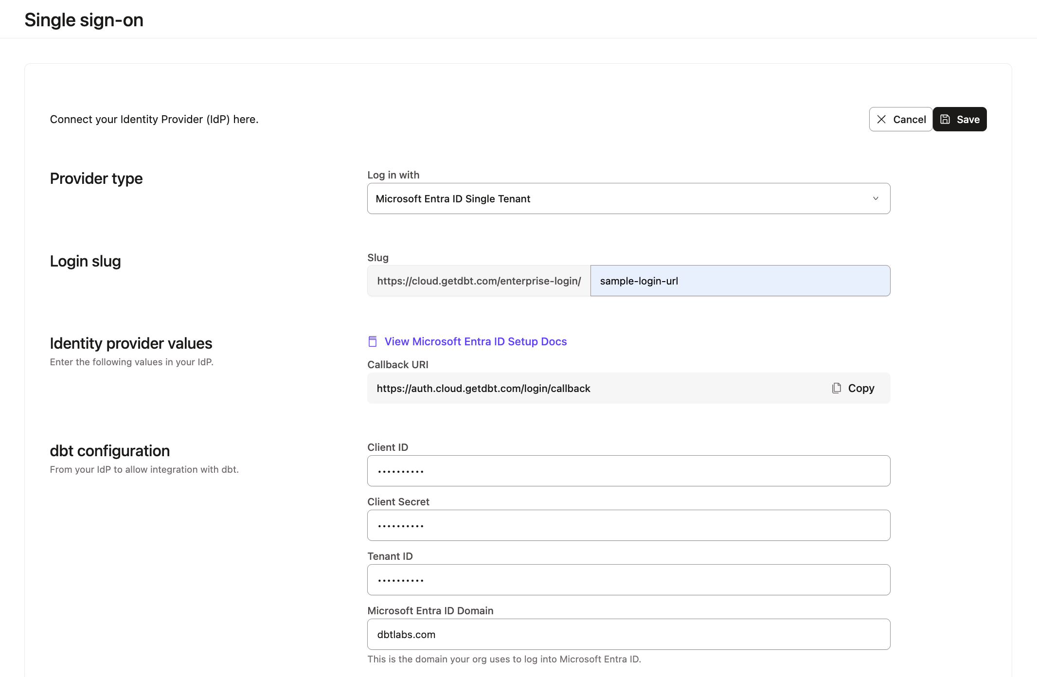 Configuring Entra ID AD SSO in dbt Configuring Entra ID AD SSO in dbt