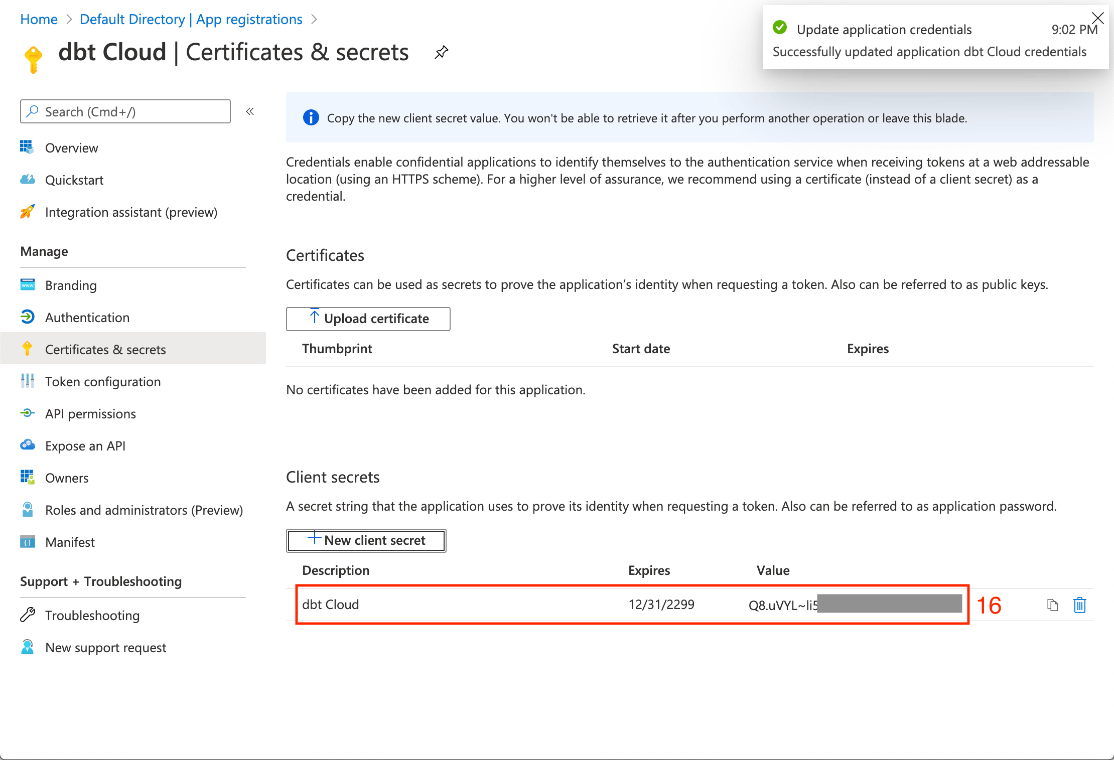 Recording the client secret